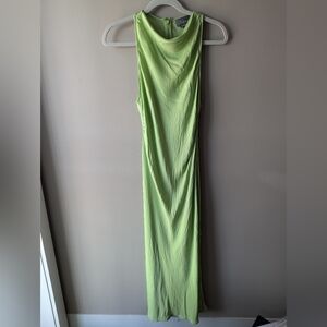 By Anthropologie lime green chartreuse bias cut high neck racerback midi size L